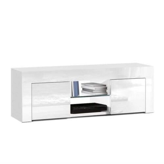Picture of 130cm High Gloss TV Stand Entertainment Unit Storage Cabinet Tempered Glass Shelf White