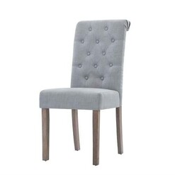 Picture of 2x Dining Chairs French Provincial Kitchen Cafe Fabric Padded High Back Pine Wood Light Grey