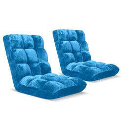 Picture of 2X Floor Recliner Folding Lounge Sofa Futon Couch Folding Chair Cushion Blue