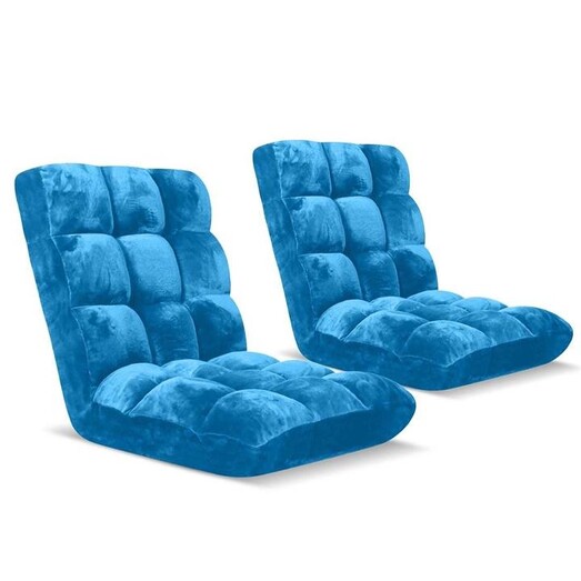 Picture of 2X Floor Recliner Folding Lounge Sofa Futon Couch Folding Chair Cushion Blue