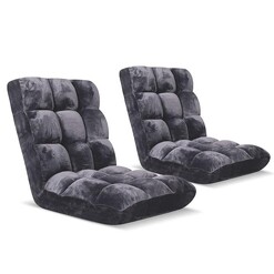 Picture of 2X Floor Recliner Folding Lounge Sofa Futon Couch Folding Chair Cushion Grey