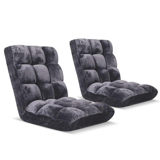 Picture of 2X Floor Recliner Folding Lounge Sofa Futon Couch Folding Chair Cushion Grey