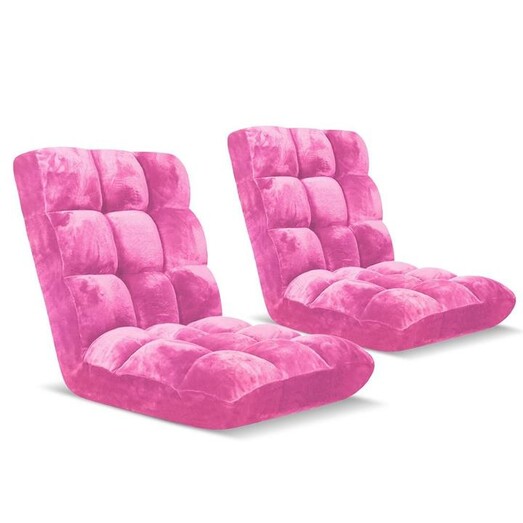Picture of 2X Floor Recliner Folding Lounge Sofa Futon Couch Folding Chair Cushion Light Pink