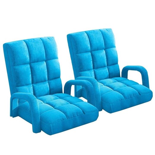 Picture of 2X Foldable Lounge Cushion Adjustable Floor Lazy Recliner Chair with Armrest Blue