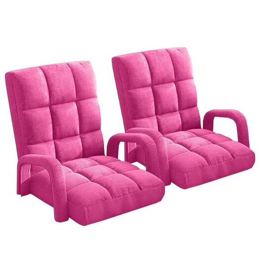 Picture of 2X Foldable Lounge Cushion Adjustable Floor Lazy Recliner Chair with Armrest Pink