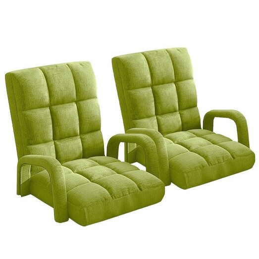 Picture of 2X Foldable Lounge Cushion Adjustable Floor Lazy Recliner Chair with Armrest Yellow Green