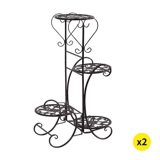 Picture of 2x Levede Flower Shape Metal Plant Stand with 4 Plant Pot Space in Black Colour