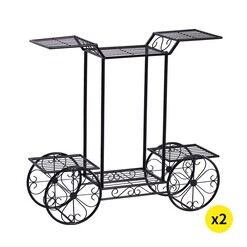 Picture of 2x Plant Stand Outdoor Indoor Pot Garden Decor Flower Rack Wrought Iron 4Wheeler