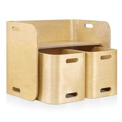 Picture of 3 PC Nordic Kids Table Chair Set Beige Desk Activity Compact Children