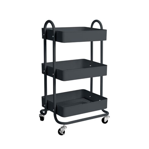 Picture of 3 Tiers Kitchen Trolley Cart Steel Storage Rack Shelf Organiser Wheels Grey