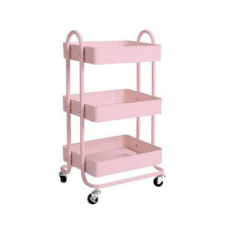 Picture of 3 Tiers Kitchen Trolley Cart Steel Storage Rack Shelf Organiser Wheels Pink