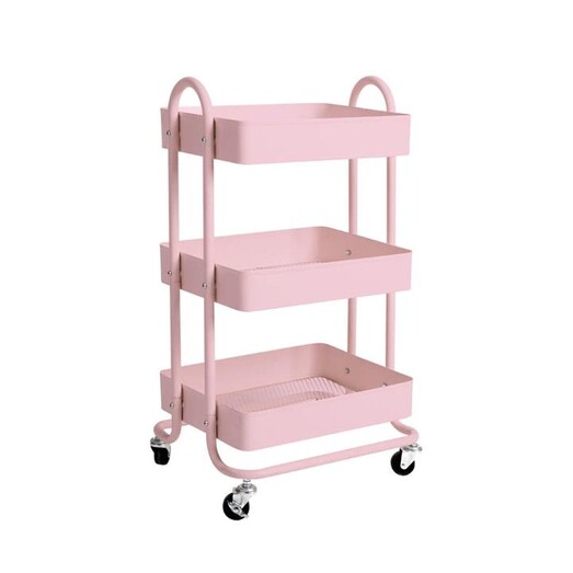 Picture of 3 Tiers Kitchen Trolley Cart Steel Storage Rack Shelf Organiser Wheels Pink