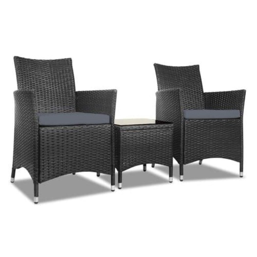 Picture of 3pc Bistro Wicker Outdoor Furniture Set Black Picture of 3pc Bistro Wicker Outdoor Furniture Set Black