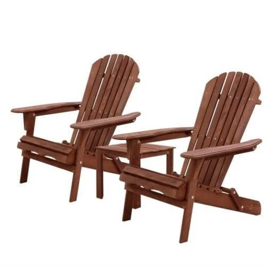 Picture of 3PC Outdoor Setting Beach Chairs Table Wooden Adirondack Lounge Garden