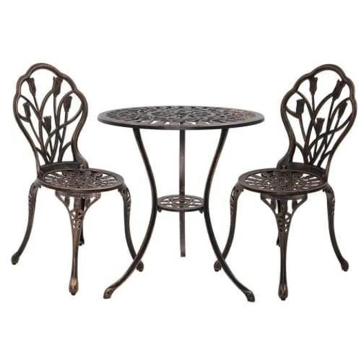 Picture of 3PC Outdoor Setting Cast Aluminium Bistro Table Chair Patio Bronze