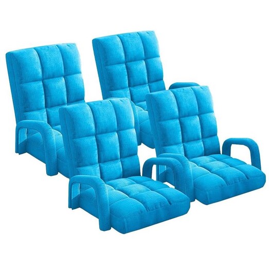 Picture of 4X Foldable Lounge Cushion Adjustable Floor Lazy Recliner Chair with Armrest Blue