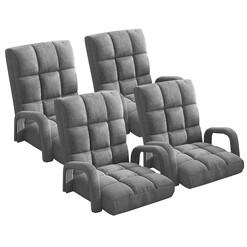 Picture of 4X Foldable Lounge Cushion Adjustable Floor Lazy Recliner Chair with Armrest Grey