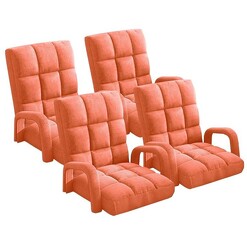 Picture of 4X Foldable Lounge Cushion Adjustable Floor Lazy Recliner Chair with Armrest Orange