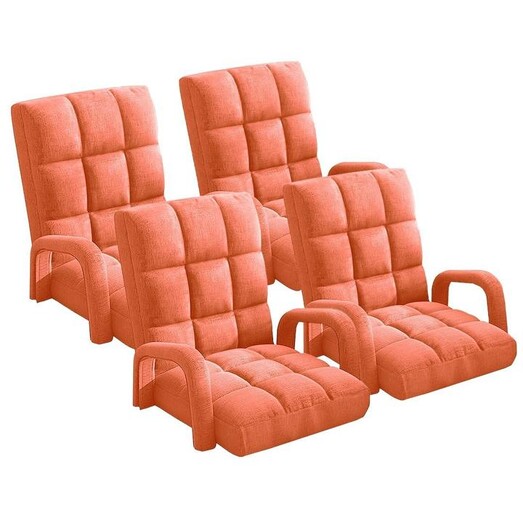 Picture of 4X Foldable Lounge Cushion Adjustable Floor Lazy Recliner Chair with Armrest Orange