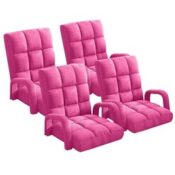 Picture of 4X Foldable Lounge Cushion Adjustable Floor Lazy Recliner Chair with Armrest Pink