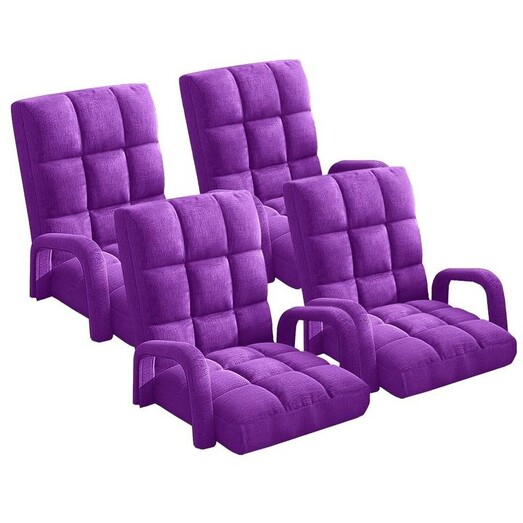 Picture of 4X Foldable Lounge Cushion Adjustable Floor Lazy Recliner Chair with Armrest Purple