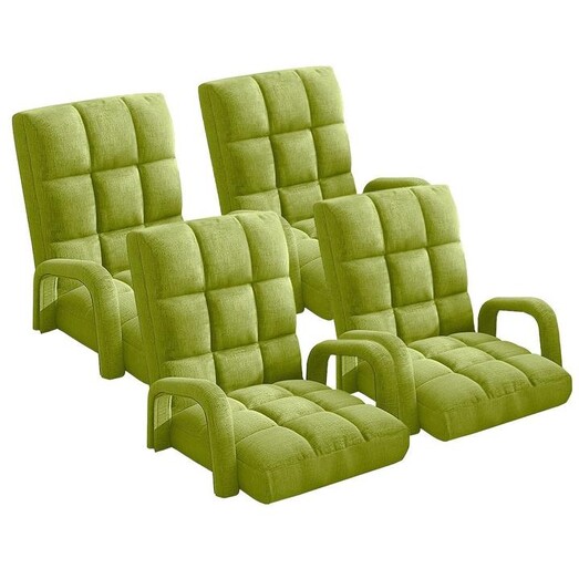Picture of 4X Foldable Lounge Cushion Adjustable Floor Lazy Recliner Chair with Armrest Yellow Green