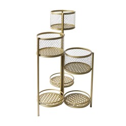 Picture of 6 Tier Plant Stand Swivel Outdoor Indoor Metal Stands Flower Shelf Gold Garden