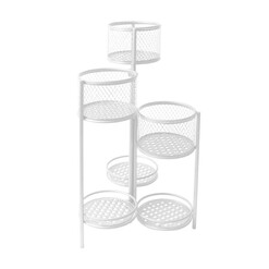 Picture of 6 Tier Plant Stand Swivel Outdoor Indoor Metal Stands Flower Shelf Rack Garden White
