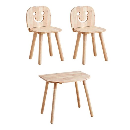 Picture of Adjustable Smiley Kids Table & Chairs Set Solid Wood Natural Natural Signature