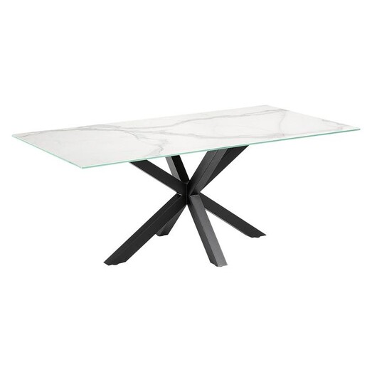 Picture of Alonzo Dining Table, Porcelain Kalos Blanco/Black Steel Ceramic White Vida & Co.