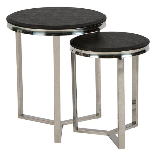 Picture of Alor Shagreen Tables, Black (Set of 2) Stainless Steel Assorted Florabelle
