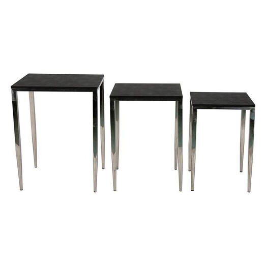 Picture of Alor Shagreen Tables, Black (Set of 3) Stainless Steel Assorted Florabelle