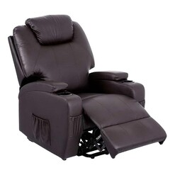 Picture of Amadore Recliner Lift Massage Chair Faux Leather Brown Resort Living
