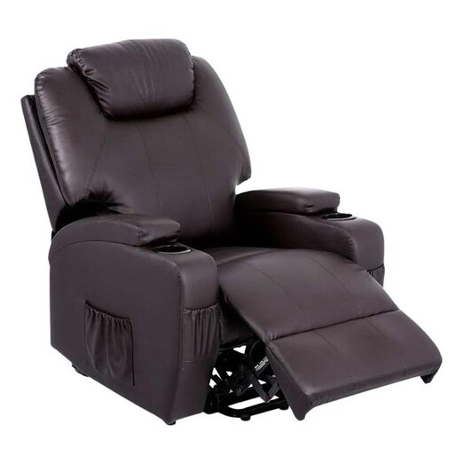 Picture of Amadore Recliner Lift Massage Chair Faux Leather Brown Resort Living