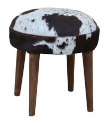 Picture of Amari Cowhide Short Foot Stool Ottoman Wooden Legs