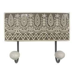 Picture of Ambika Block Print Double Wall Hook in Grey by Status Collections