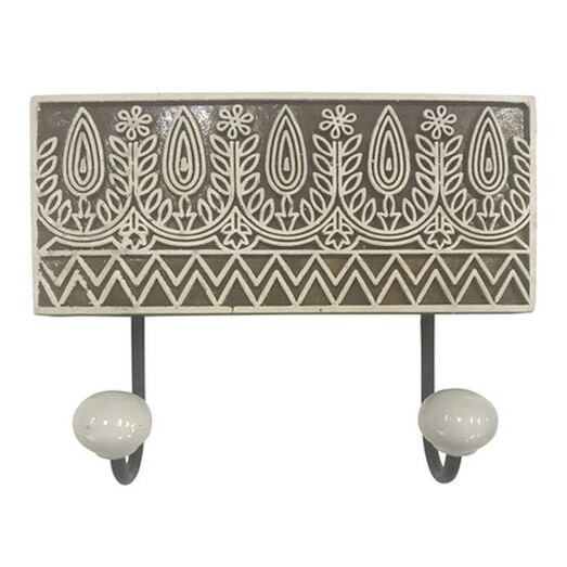 Picture of Ambika Block Print Double Wall Hook in Grey by Status Collections Picture of Ambika Block Print Double Wall Hook in Grey by Status Collections
