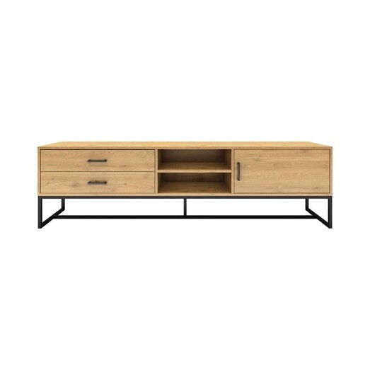 Picture of Amsterdam TV Stand Cabinet Entertainment Unit Storage Cabinet 160cm - Black Metal Frame - Oak