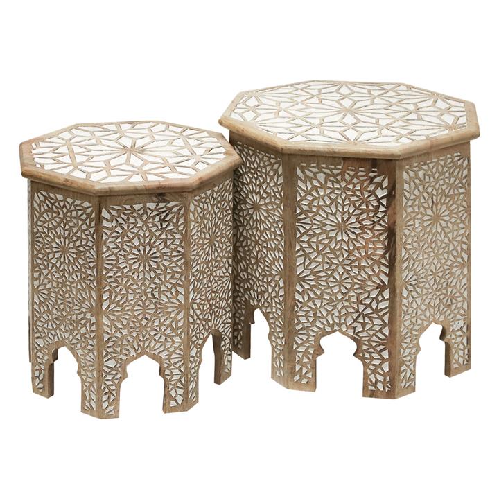 Picture of Apte Set of 2 Carved Side Tables in White by Stoneleigh & Roberson