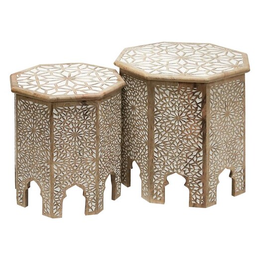 Picture of Apte Set of 2 Carved Side Tables in White by Stoneleigh & Roberson Picture of Apte Set of 2 Carved Side Tables in White by Stoneleigh & Roberson