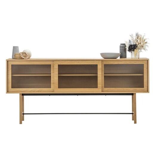 Picture of Arae Fluted Glass 3 Door Sideboard in Natural Oak by Eastern Warehouse Picture of Arae Fluted Glass 3 Door Sideboard in Natural Oak by Eastern Warehouse