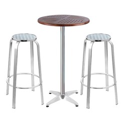 Picture of Arendt 3-Piece Bar Stools and Round Table Set, Brown Metal Silver/Brown Frisse Outdoors