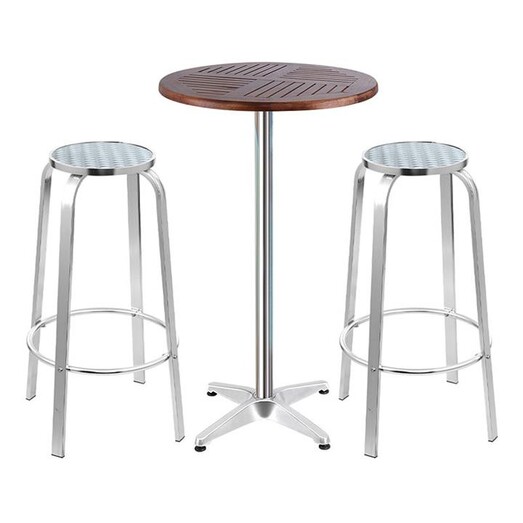 Picture of Arendt 3-Piece Bar Stools and Round Table Set, Brown Metal Silver/Brown Frisse Outdoors