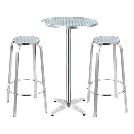 Picture of Arendt 3-Piece Bar Stools and Round Table Set, Silver Metal Frisse Outdoors Picture of Arendt 3-Piece Bar Stools and Round Table Set, Silver Metal Frisse Outdoors