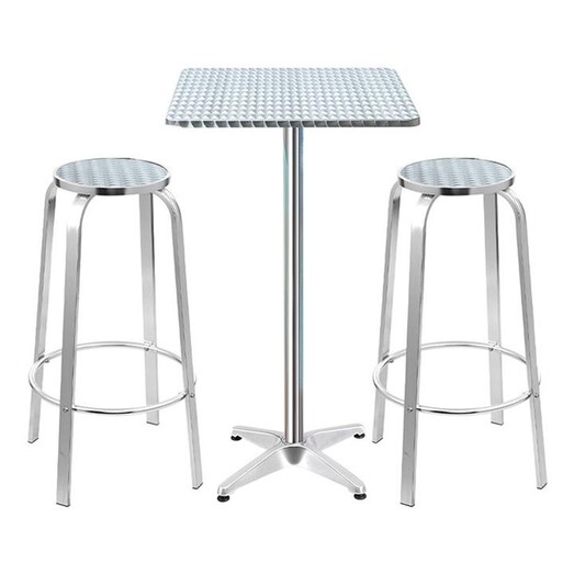 Picture of Arendt 3-Piece Bar Stools and Table Set Metal Silver Frisse Outdoors Picture of Arendt 3-Piece Bar Stools and Table Set Metal Silver Frisse Outdoors