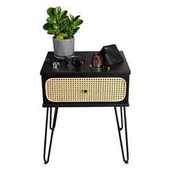 Picture of Ashe Bedside Table with Rattan Drawer Wood Black Emma's Design