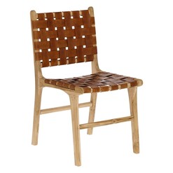 Picture of Aupry Leather & Teak Dining Chair in Brown by Vida & Co.