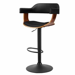 Picture of Bar Stool Curved Gas Lift PU Leather - Black and Wood