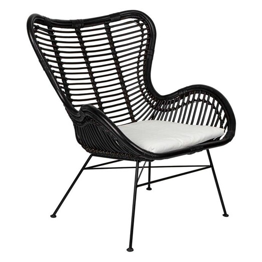 Picture of Barcelona Rattan Wing Back Chair with Cushion, Black Florabelle