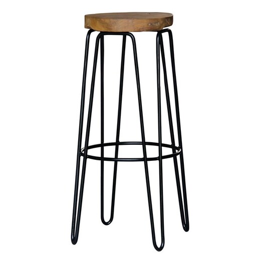 Picture of Bard Round Teak Bar Stool Natural/Black Kayu Estate Picture of Bard Round Teak Bar Stool Natural/Black Kayu Estate